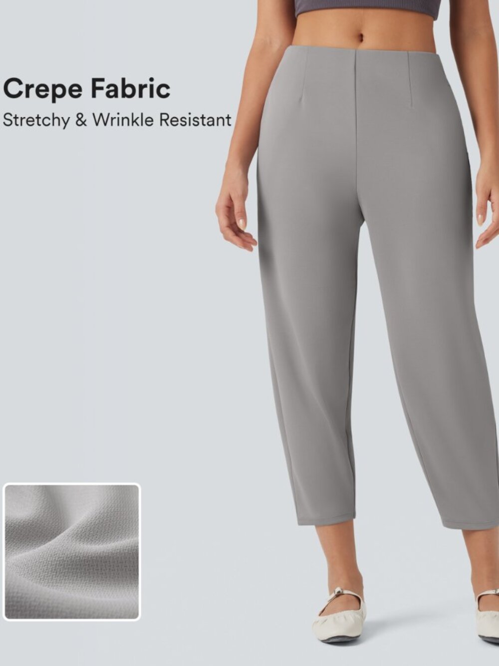 Light Gray Halara Flex Mid Rise Tapered Crepe Work Pants with Pockets